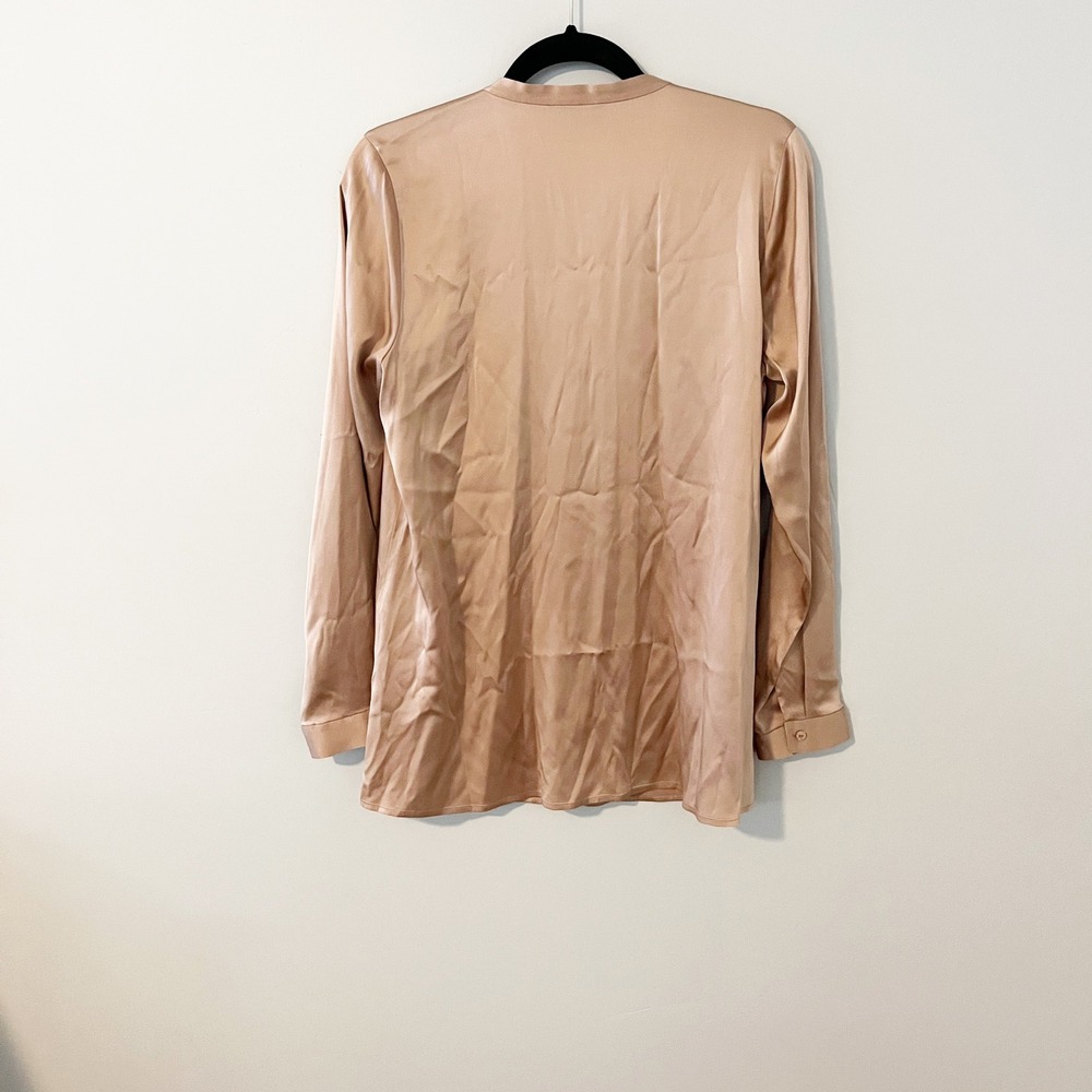 Eileen Fisher Silk Blend Hidden Button Front Blouse Champagne Tan S/P F18SM - Picture 2 of 11
